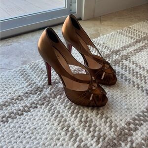 Christian Louboutin Bronze Peep-Toe Heels